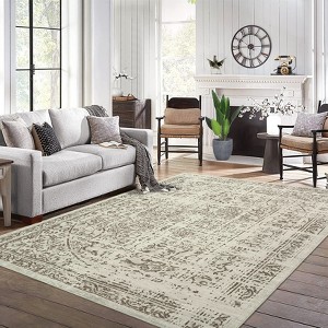 Oriental Machine Washable Area Rug Vintage rug Non-Slip Rug - 1 of 4
