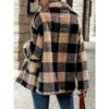 Womens Coat Double Fleece Plaid Button Down Collar Pocket Coat - 2 of 4