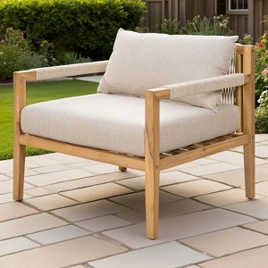 Acacia Wood & Beige Rope Outdoor Leisure Chair – Spacious, Comfortable & Versatile for Any Patio - 1 of 4