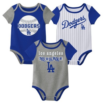 MLB Los Angeles Dodgers Baby Boys' Pinstripe 3pk Bodysuit - 6-9M