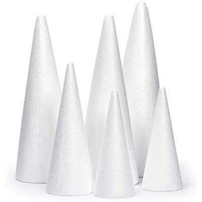 Bright Creations 8 Pack White Foam Cones for Art and Crafts (4 Sizes, 7.8-14.9 in)