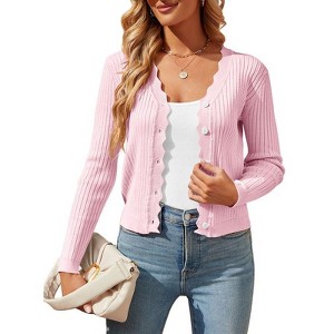 Coolmee Women's Cropped Cardigan Knit ShrugsTops V Neck Button Down Sweaters - 1 of 4