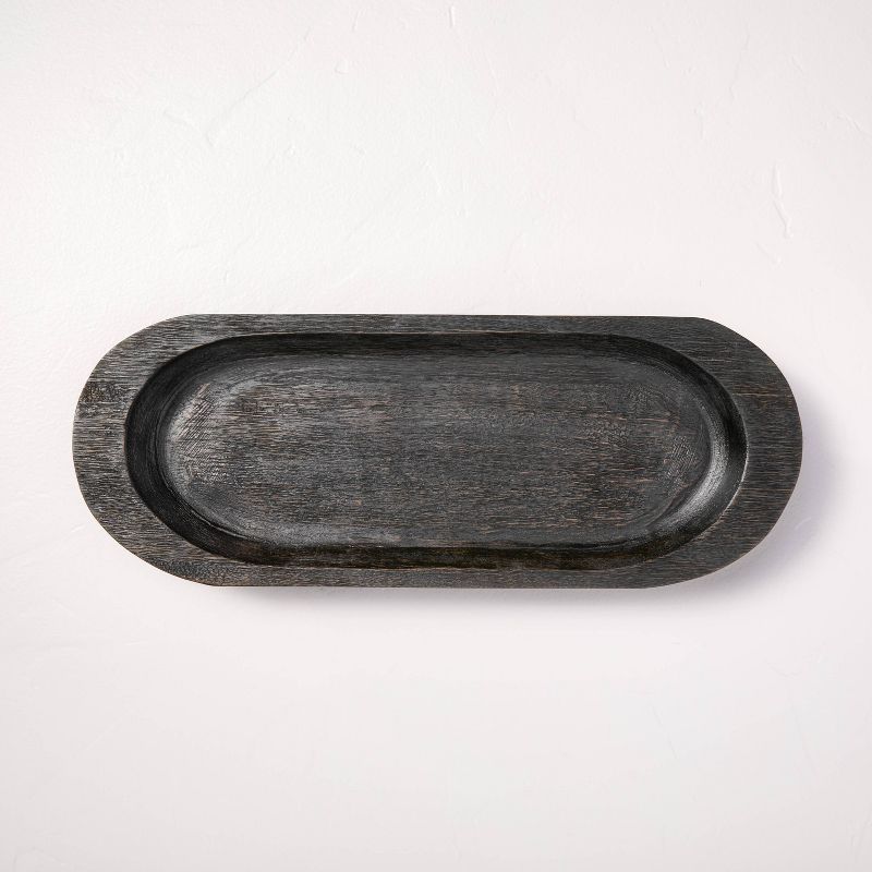 Oblong Distressed Wood Decor Bowl Black - Hearth &#38; Hand&#8482; with Magnolia, 1 of 5