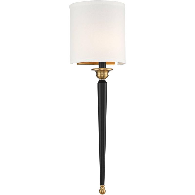 Possini Euro Modern Wall Sconce Lighting Black Brass Hardwired 7 1/2" Wide Fixture Off-White Shade for Bedroom Bedside Living Room, 5 of 8