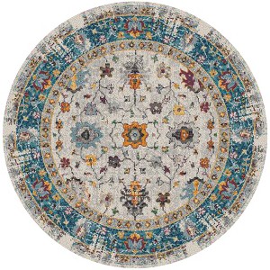 7' Blue and Orange Floral Power Loom Round Rug - 1 of 3