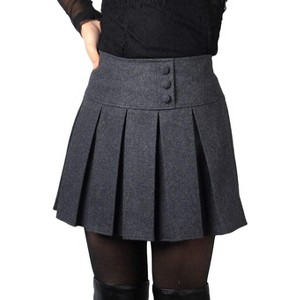Women's Plaid High Waist Short Skirt - Wool A-Line Pleated Casual Mini Skirt H908-gray - 1 of 4