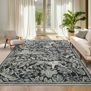 Washable Rug for Living Room, Modern Tiger Woodcut Print Rug - 1 of 4
