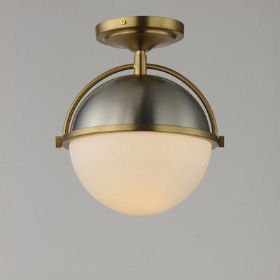 Satin Nickel and Brass Globe Semi-Flush Mount Light