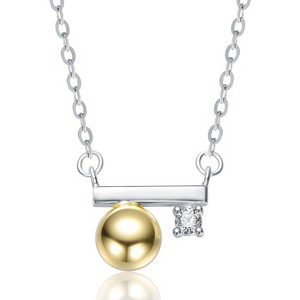 Guili Sterling Silver Two-Tone Necklace with 14K Gold Plated Sphere and Minimalist Bar - Modern and Elegant Design for Everyday and Formal Style - 1 of 2