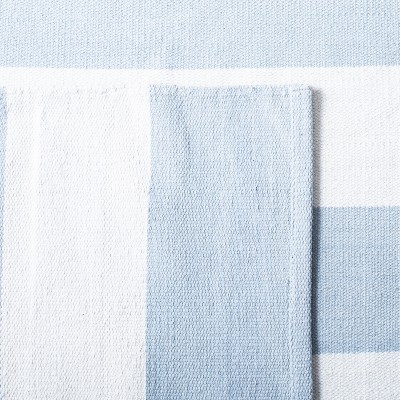Sky Blue and Ivory Striped Cotton Square Rug