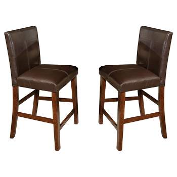 Set of 2 24" Kona Parsons Counter Height Barstools with Faux Leather Seat Dark Raisin Finish - Intercon