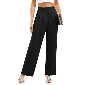 Women Wide Leg Dress Pants High Waist Office Business Casual Trousers with Pockets - 1 of 4