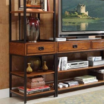 Distressed Oak and Metal 3-Piece Entertainment Center