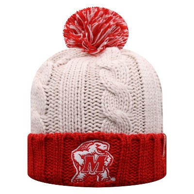 NCAA Maryland Terrapins Women's Natural Cable Knit Cuffed Beanie with Pom