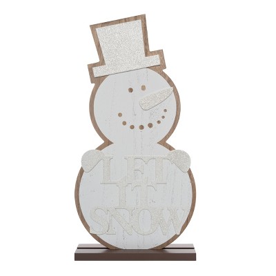Transpac Wood 19 in. Off-White Christmas Metallic Glitter Snowman