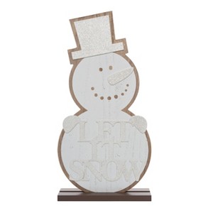 Transpac Wood 19 in. Off-White Christmas Metallic Glitter Snowman - 1 of 4