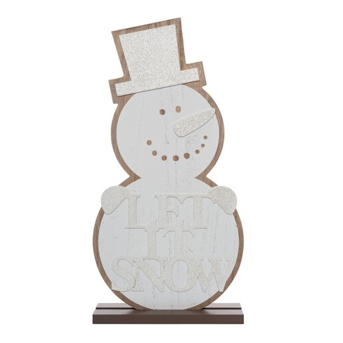 Transpac Wood 19 In. Off-white Christmas Metallic Glitter Snowman : Target