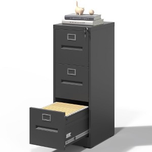 Munora - 3-Drawer Vertical File Cabinet with Lock - Heavy Duty for A4/Letter/Legal Files - Black - 1 of 4