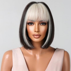 Jessie's Wig 10 Inch Short Bob Wig With Bangs Synthetic Hair Black With Platmium Blonde 1 Pc/Pack - 1 of 4