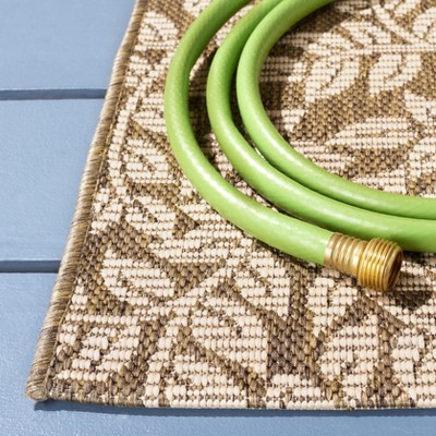 Natural Brown Floral Motif Indoor/Outdoor Area Rug