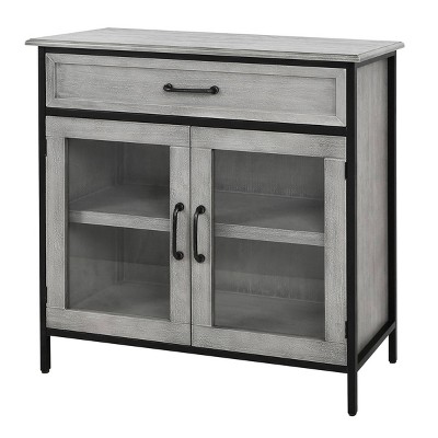 Gray Mango Veneer and Metal Two Door Cabinet with Glass Fronts