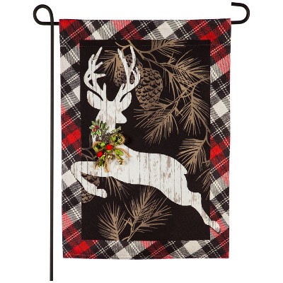 Evergreen Flag Woodgrain Reindeer Garden Linen Flag