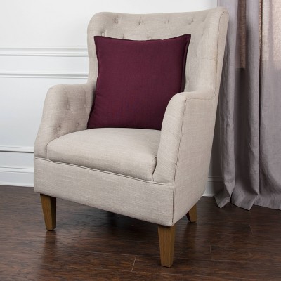 20'' Wine Cotton Square Throw Pillow with Flanged Edges