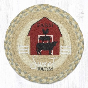 Earth Rugs Farm Sweet Farm Trivet – Hand-Stenciled Jute Pad for Rustic Kitchens - 1 of 3