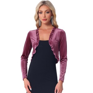 INSPIRE CHIC Women's Cocktail Party Open Front Long Sleeve Cropped Velvet Shrug Cardigan - 1 of 4