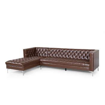 Tignall Contemporary Tufted Chaise Sectional Dark Brown/Silver - Christopher Knight Home