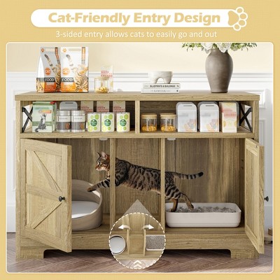 YOOCOZZ Cat Litter Box Enclosure, Double Hidden Litter Box Furniture Cat Washroom, for 2 Cats，Farmhouse Indoor Cat House End Table-Brown