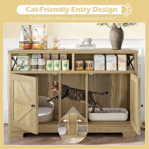 YOOCOZZ Cat Litter Box Enclosure, Double Hidden Litter Box Furniture Cat Washroom, for 2 Cats，Farmhouse Indoor Cat House End Table-Brown - 1 of 4