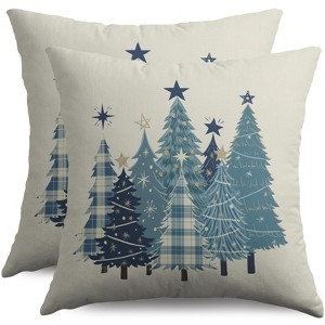 Christmas Pillow Covers 18X18 Set of 2, Blue Buffalo Plaid Xmas Tree Winter Holiday Theme Print - 1 of 4