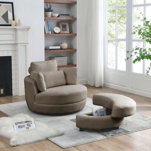 Estelle 39" Wide Oversized 360° Swivel Barrel Chair Teddy Fabric Upholstered And 4 Pillows Moon Storage Ottoman Armchair-Maison Boucle - 1 of 4