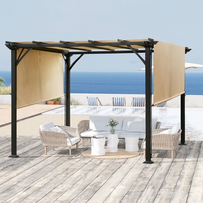 Beige and Black Metal Outdoor Retractable Pergola Canopy