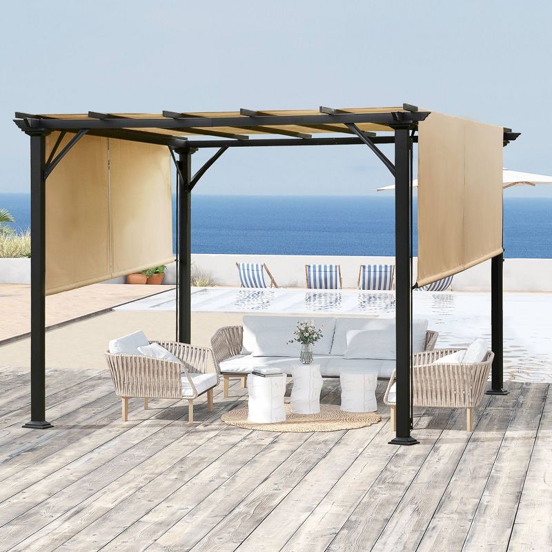 Outsunny Outdoor Retractable Pergola Canopy with Sun Shade Unique Design Canopy Patio Metal Shelter for Garden Porch Beach, 3 of 9