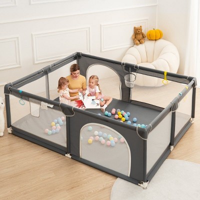 Image of GOTGELIF 79"x79" 4-Panel Baby Playpen Spacious & Secure Foldable Playard Gray