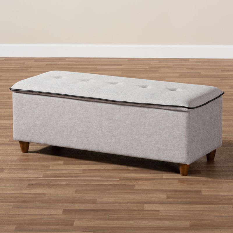 Marlisa Walnut Finished Wood and Fabric Upholstered Button Tufted Storage Ottoman Gray - BaxtonStudio, 6 of 11