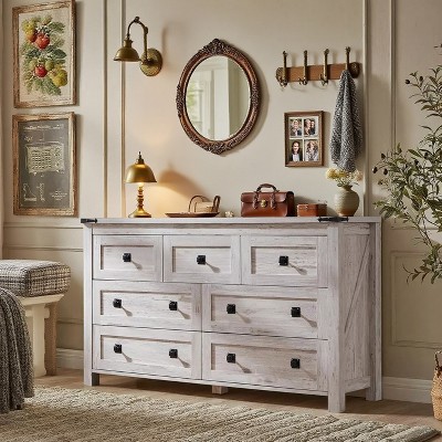 Dresser for Bedroom, Farmhouse Wood Rustic Wide Chest of Drawers, Storage Dressers Organizer for Bedroom, Living Room, Hallway