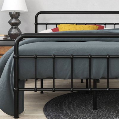 Florence Black Metal Queen Platform Bed Frame with Spindle Headboard