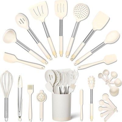 BRINJOY 26-Piece Kitchen Utensil Set - Heat Resistant Silicone Cooking Utensils with Stainless Steel Handles & Hooks (BPA Free)