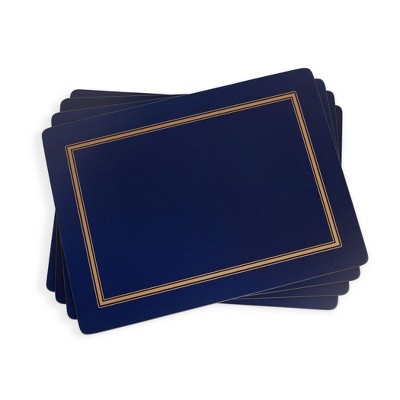 Pimpernel Classic Midnight Blue Placemats - Set of 4 Rectangular Cork Backed Table Mats with Deep Blue Finish - Heat Resistant Wipe Clean Dining Mats