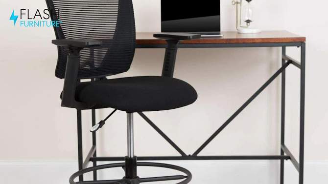 Flash Furniture Ergonomic Mid-Back Mesh Drafting Chair with Black Fabric Seat, Adjustable Foot Ring and Adjustable Arms, 2 of 12, play video