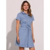 INSPIRE CHIC Women's Point Collar Front Elastic Waist Drawstring Mini Shirt Dress with Pocket - 2 of 4