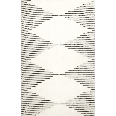 Image of Nuloom Christa Diamond 5x8 Machine Washable Shag Area Rug for Living Room Bedroom Dining Room Nursery, Black/Cream