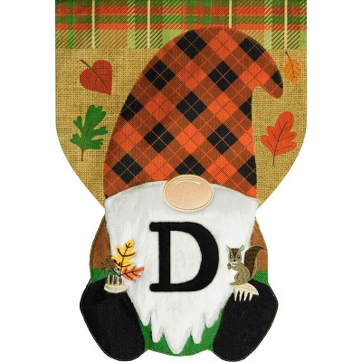 Fall Gnome Burlap Monogram Letter D Garden Flag 18" x 12.5" Briarwood Lane