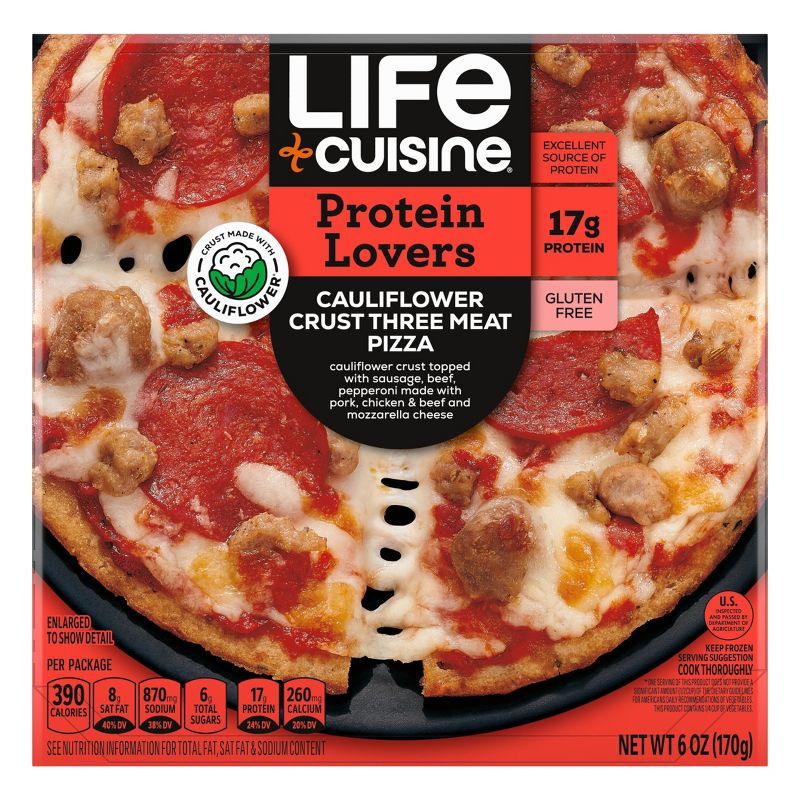 Life Cuisine Protein Lovers Gluten Free Frozen Cauliflower Crust Three Meat Pizza - 6oz, 1 of 11