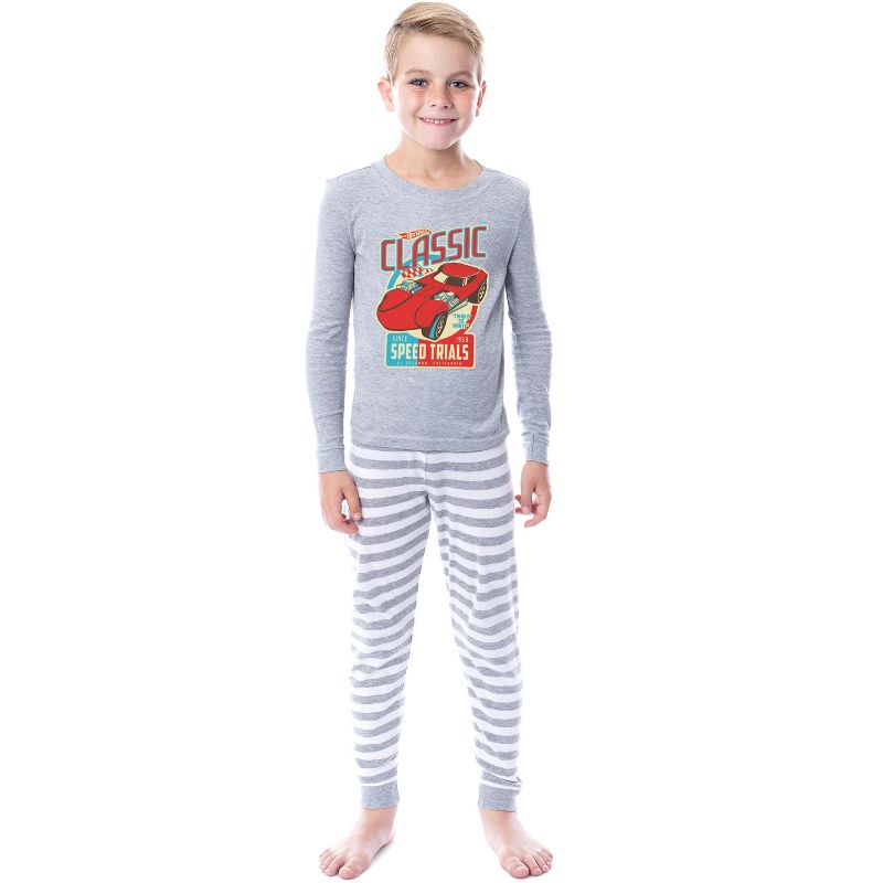 Hot Wheels Boys' Classic Speed Trials Car Child 2 Piece Sleep Pajama Set Grey, 1 of 5