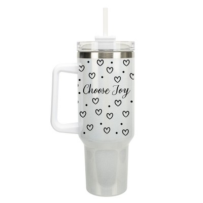 Elanze Designs Choose Joy Hearts Polka Dots 40 oz. Stainless Steel, Large Water Bottle Coffee Mug, Spill & Leak Resistant, Thermal Travel Tumbler with