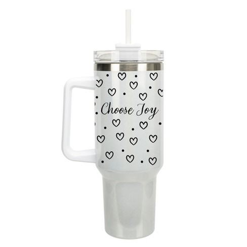 Elanze Designs Choose Joy Hearts Polka Dots 40 oz. Stainless Steel, Large Water Bottle Coffee Mug, Spill & Leak Resistant, Thermal Travel Tumbler with - image 1 of 1